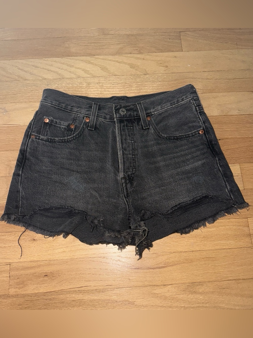 Levi's Black Distressed Denim Cutoff Shorts